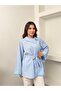 Women's Belted Oversize Long Shirt with Tassel Cuffs - 2