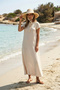 Beige Wide Straw Hat with Fringe Detail Hsr2612