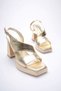 Gold Women's Heeled Platform Sandals Tr12My04G - 3