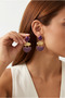 Triple Dangle Earrings in Purple Shades with Gold Color Detail - 2