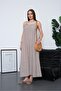 Women's Beige Shell and Sequin Detailed Linen Maxi Dress Pc2611 - 5