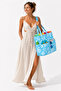 2 Years Warranty - Large Size Blue Patterned Women's Beach Bag with Multiple Compartments - Waterproof Zippered Beach Bag - 4