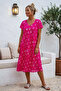 Pink V-Neck Short Sleeve Patterned Casual Viscose Woven Dress 113 64 - 4