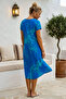 Blue-Green V-Neck Short Sleeve Patterned Casual Viscose Woven Dress 113 64 - 6