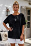 Black Pool Collar Low Sleeve Skirt and Mesh Flower Appliqué on the Sleeve End Casual Woven Blouse 68 68 - 3