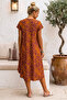 Orange-Purple V-Neck Short Sleeve Patterned Casual Viscose Woven Dress 113 64 - 7