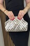 Women's Cream Satin, Black Polka Dot Clutch Bag - Long Strap Hand and Shoulder Bag