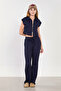 Women's Double Zipper Two-Piece Set - Navy Blue