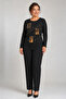 بلوزة نسائية من القطن الممشط بياقة دائرية وأكمام طويلة 5002-أسود
