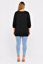 Women's Plus Size Black, Batwing Sleeve, Crew Neck, Gold Print Detailed Blouse 65N39584 - 7