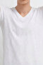 Men's Casual Comfortable White V-Neck T-Shirt - 6