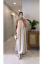Votel Beige Hair Braid Detailed Lined Linen Dress - 3