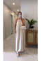 Votel Beige Hair Braid Detailed Lined Linen Dress - 5