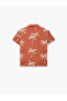 Palm Tree Patterned Short Sleeve Viscose Shirt - 2