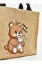 Beige Teddy Bear Printed Girl's Handbag - 3