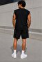 Men's Printed Sleeveless Sports T-Shirt Black Combed Cotton Shorts 2-Piece Set - 2