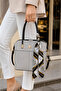 Gray Women's Shoulder and Hand Bag with Stylish Scarf Detail and Adjustable Strap for Daily Use - 8