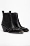 Black Matte Leather Flat Trok Detail Elastic Metal Toe Western Cowboy Short Ankle Boots