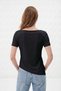 Black Boat Neck Short Sleeve Gathered Detailed Asymmetrical Cut Blouse 3250 - 3
