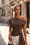 Asymmetrical Collar Belted Blouse with Buckle at the Waist