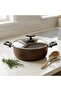 Albemo Domino 24 cm Deep Pot - Chocolate Brown Gold Sealant Patterned, Fireproof Non-Stick Soup and Food Pot - 2