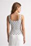 2165 Women's Polka Dot Patterned U-Neck Strappy Athlete Blouse White - 6