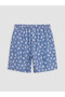 Blue Elastic Waist Floral Women's Jean Shorts - 7