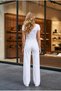Star Embroidered White Color High Waist Palazzo Jeans, Wide Leg Denim Pants-New Season - 2