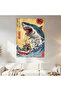 Japanese Shark Ukiyo-E Wall Covering Wall Tapestry First Quality Satin Fabric Poster - 2
