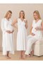 New Season Ecru Shawl Collar Lace Detailed Summer Special Design Breastfeeding Feature 100% Cotton Maternity Dressing Gown Pajama Set Nightgown Maternity Set - 3