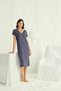 Women's Indigo Blue Viscose Nightgown with Lace Detail - V-Neck Short Sleeve Stylish Flowy Home Dress - 2