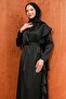 Black Satin Evening Dress with Shoulder Drapes - 2