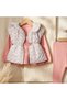 Mia Baby Girl Pink Floral Puffy Vest Triple Combination Set - Cotton Rabbit Print Tunic and Trousers - 2