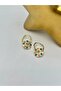 Flower Detail Hoop Earrings (Brass Plated) White - 2