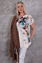 Plus Size Trendy and Stylish Two-Piece Set White Ribbed Tunic Floral Print Long Sleeve Women's Tunic - 2