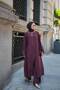 Women's Collared Detailed Long Cardigan Modal Set in Plum - 4