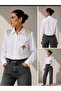 Women's White Stone Tassel Shoulder Detailed Crop Shirt - 2