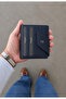 Men's Navy Blue Leather Card Holder - Saffiano Leather Card Holder Wallet Can Be Opened and Closed - 100% Genuine Leather Men's Accessory - 4
