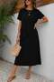 Women's short sleeve crew neck asymmetrical hem maxi dress - 2