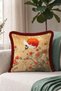 Japanese Peony Crane Design Fringed Pillowcase - Far East Beige Burgundy Tassel Throw Pillow Cover - 3