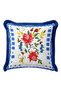 Cross-Stitch Look Authentic Floral Fringed Pillowcase-Ethnic Floral Navy Blue Tassel Throw Pillow Cover - 2