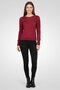 Women Ribbed Neck Knitted Sweater, Burgundy - 2