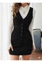 Women's Strappy V-Neck Front Buttoned Mini Thick Corded Fabric Velvet Dress
