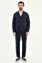 Straight Slim Fit Lapel Collar Pocket 100% Linen Men's Trenchcoat Navy Blue - 21339.26Y - 3