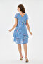Blue Italian Floral Patterned Lined Short Dress 38 - 42 Size - 5