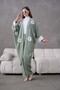 Women's Floral Embroidered Linen Kimono Top and Bottom Set