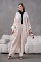 Women's Floral Embroidered Linen Kimono Top and Bottom Set - 3