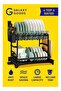 3-Tier Dish Drying Rack with Double-Layer Bowl Rack, Plastic Draining Tray, Chopstick Holder & Metal Cutting Board Rack – Carbon Steel, Rust-Resistant, Large Capacity – Black - 3