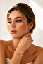 Vetra Gold Bangle – Stone Detailed Geometric Gold Cuff Women's Bracelet - 4