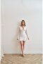 Women's White Sleeves Tulle V-Neck Draped Mini Dress - 5